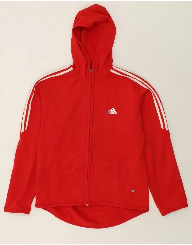 ADIDAS Mens Zip Hoodie Sweater UK 40/42 Medium Red Polyester