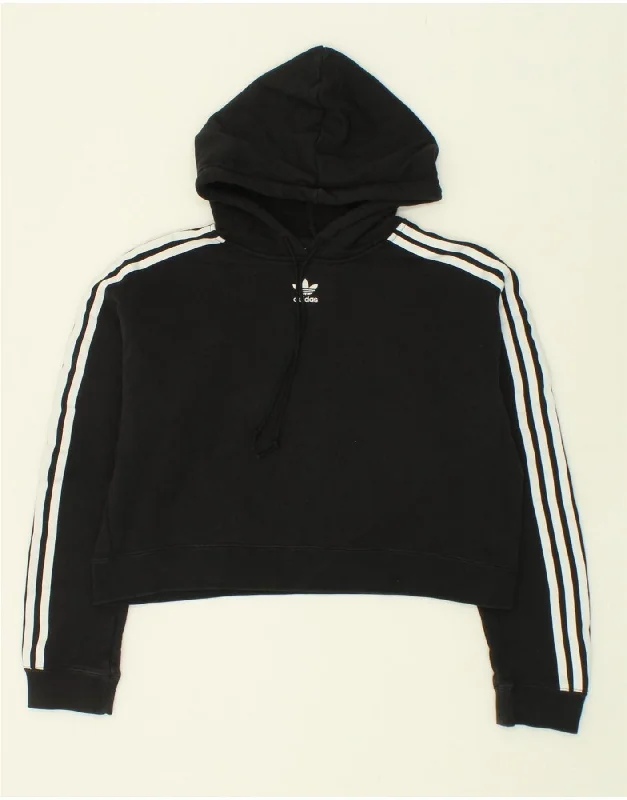 ADIDAS Womens Oversized Crop Hoodie Jumper UK 10 Small Black