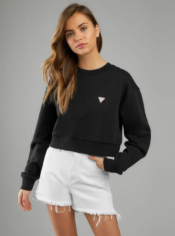 Black Cropped Logo Crew Neck Sweatshirt