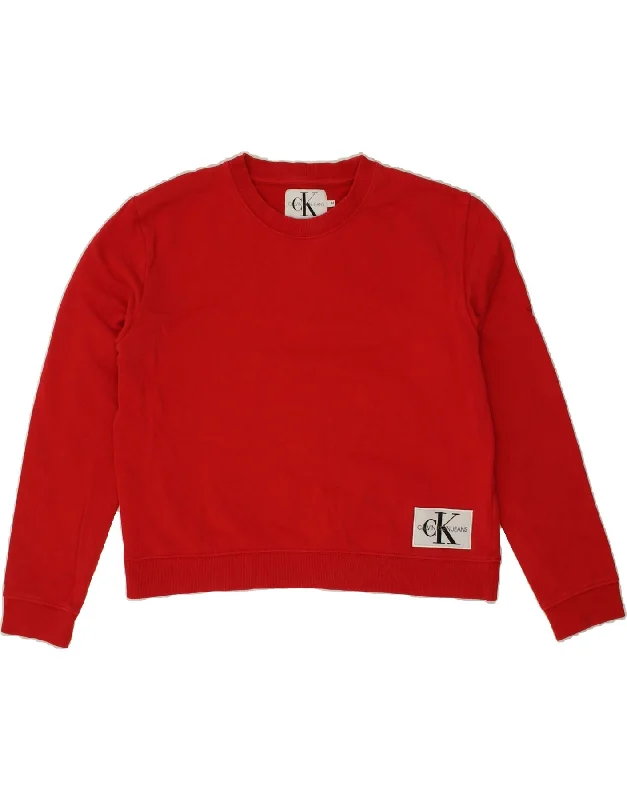 CALVIN KLEIN Womens Sweatshirt Jumper UK 14 Medium Red Cotton