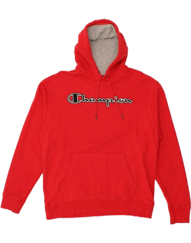 CHAMPION Mens Graphic Hoodie Jumper Large Red