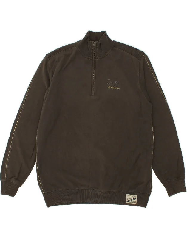 CHAMPION Mens Heritage Classics Zip Neck Sweatshirt Jumper 2XL Brown