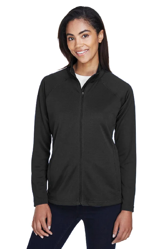 Devon & Jones Womens Compass Stretch Tech Moisture Wicking Full Zip Sweatshirt - Black