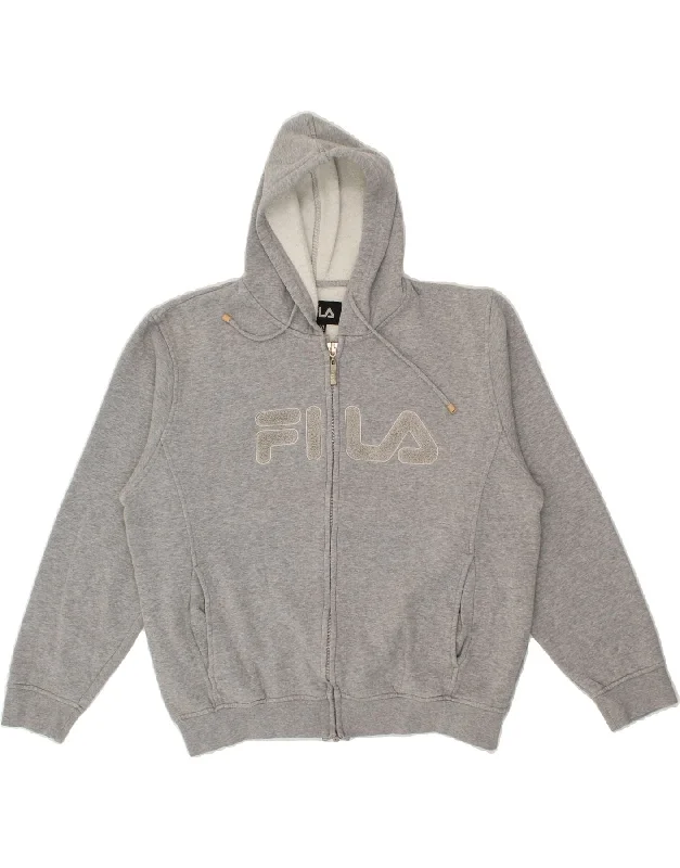 FILA Mens Graphic Zip Hoodie Sweater Large Grey Cotton