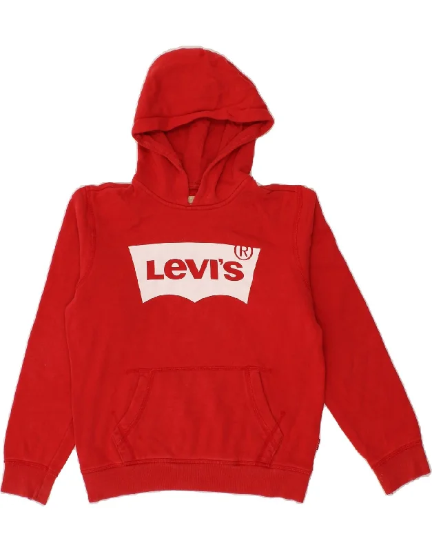 LEVI'S Boys Graphic Hoodie Jumper 11-12 Years Red Cotton