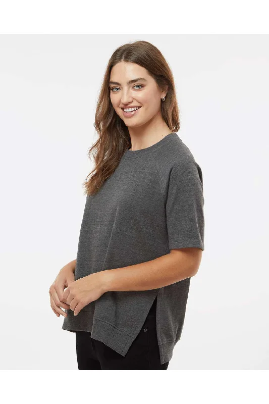 MV Sport Womens French Terry Short Sleeve Crewneck Sweatshirt - Charcoal Grey - NEW