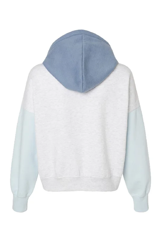 MV Sport Womens Sueded Fleece Colorblock Crop Hooded Sweatshirt Hoodie - Arctic Blue - NEW