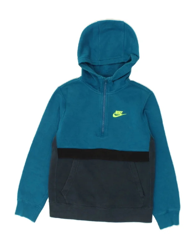 NIKE Boys Standard Fit Zip Neck Hoodie Jumper 10-11 Years Medium Blue