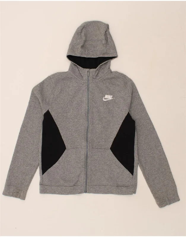 NIKE Boys Zip Hoodie Sweater 13-14 Years XL  Grey Colourblock Cotton