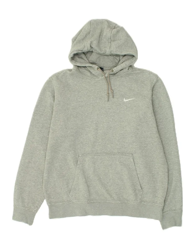 NIKE Mens Hoodie Jumper Large Grey Flecked Cotton