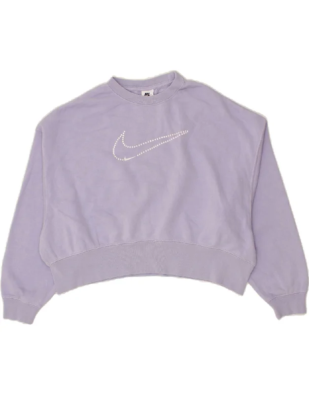 NIKE Womens Oversized Oversized Crop Sweatshirt Jumper UK 6 XS Purple