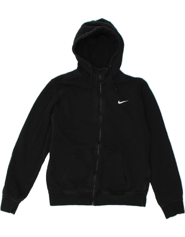 NIKE Womens Zip Hoodie Sweater UK 14 Medium Black Cotton