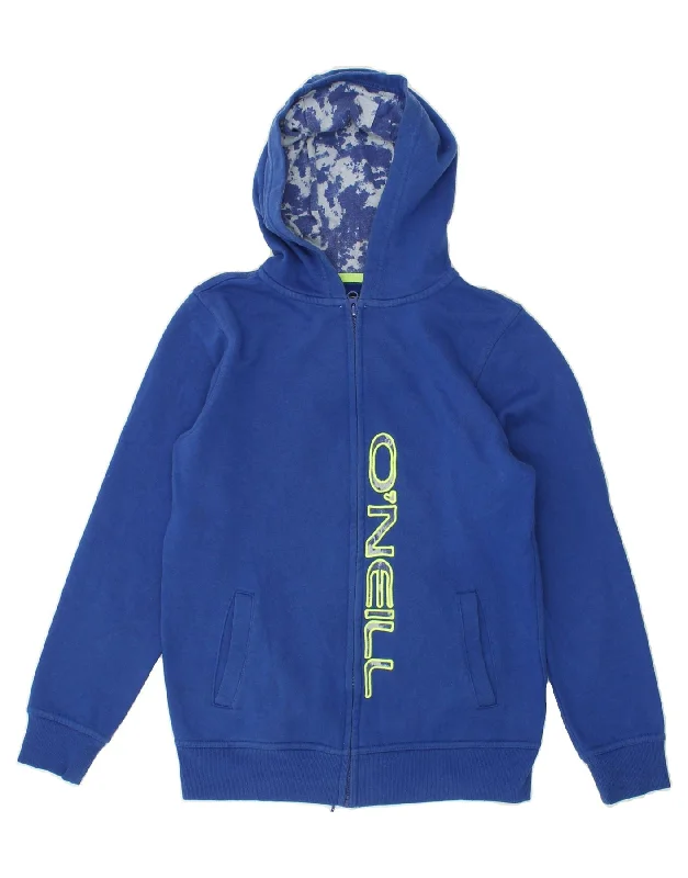 O'NEILL Boys Graphic Zip Hoodie Sweater 12-13 Years XL Blue Cotton