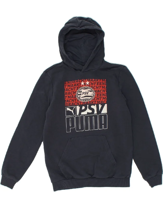 PUMA Boys Graphic Hoodie Jumper 13-14 Years XL Navy Blue Cotton