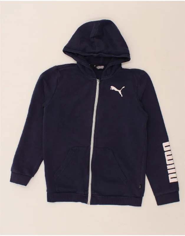 PUMA Boys Graphic Zip Hoodie Sweater 13-14 Years Navy Blue Cotton