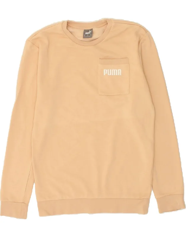 PUMA Womens Oversized Graphic Sweatshirt Jumper UK 10 Small Beige Cotton