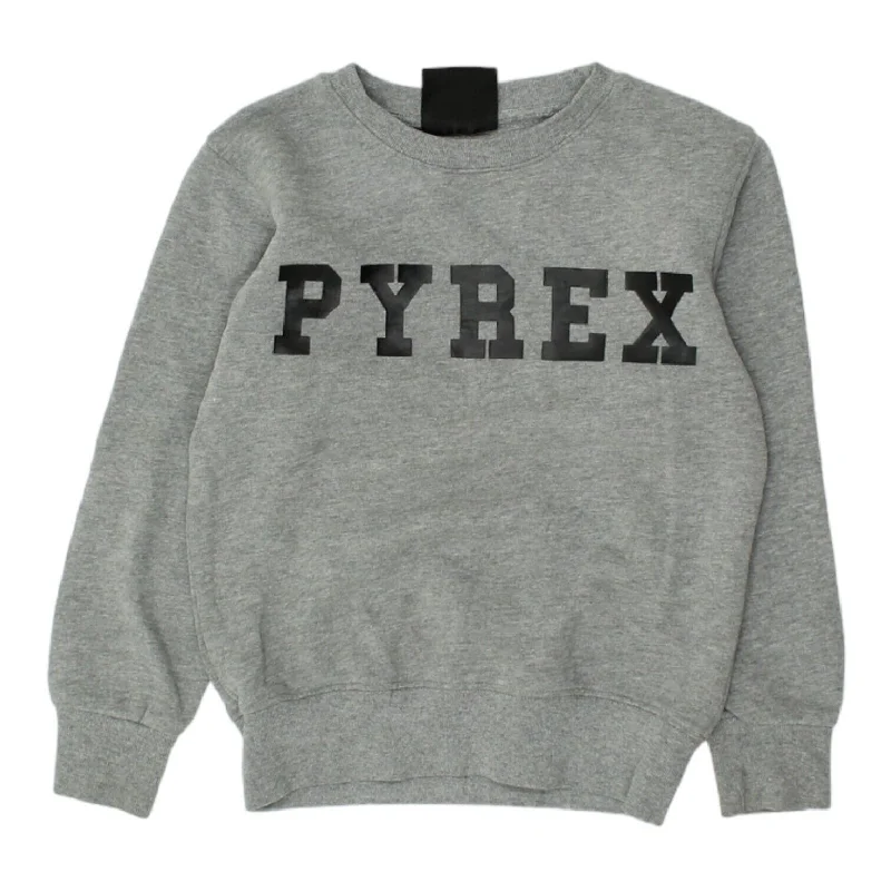 Pyrex Kids Grey Spell Out Logo Sweatshirt | VTG Designer Boys Streetwear Jumper