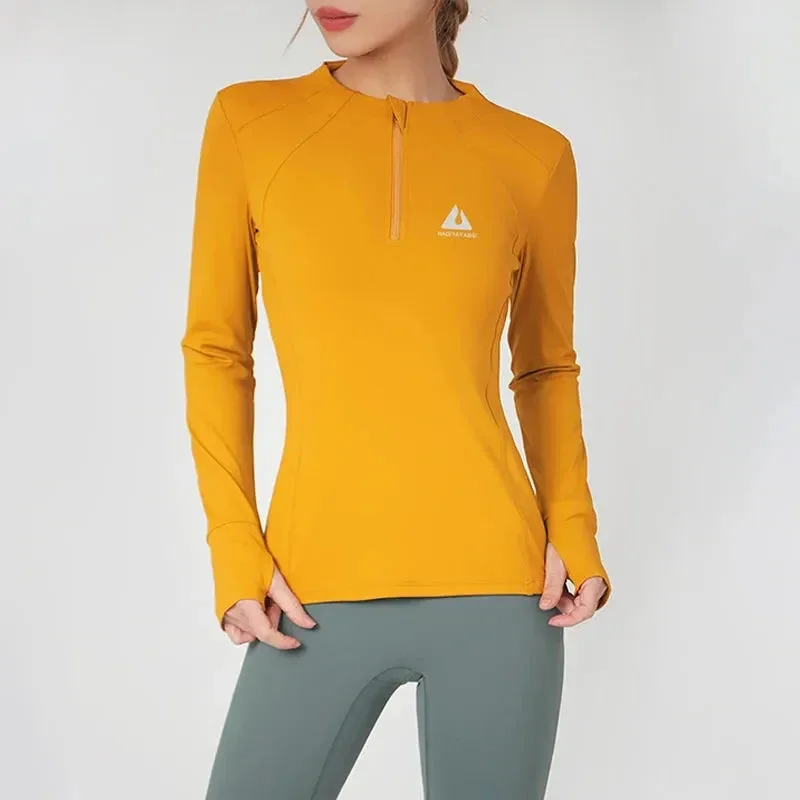 Round neck sports coat women tight fitness top running long-sleeved quick dry Sl