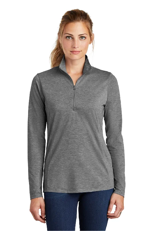 Sport-Tek Womens Moisture Wicking 1/4 Zip Sweatshirt - Heather Dark Grey