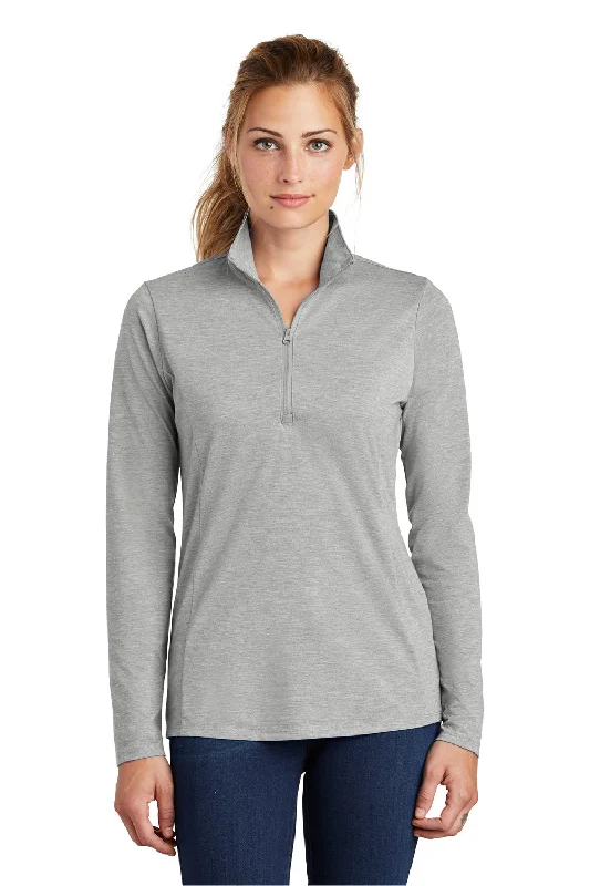 Sport-Tek Womens Moisture Wicking 1/4 Zip Sweatshirt - Heather Light Grey