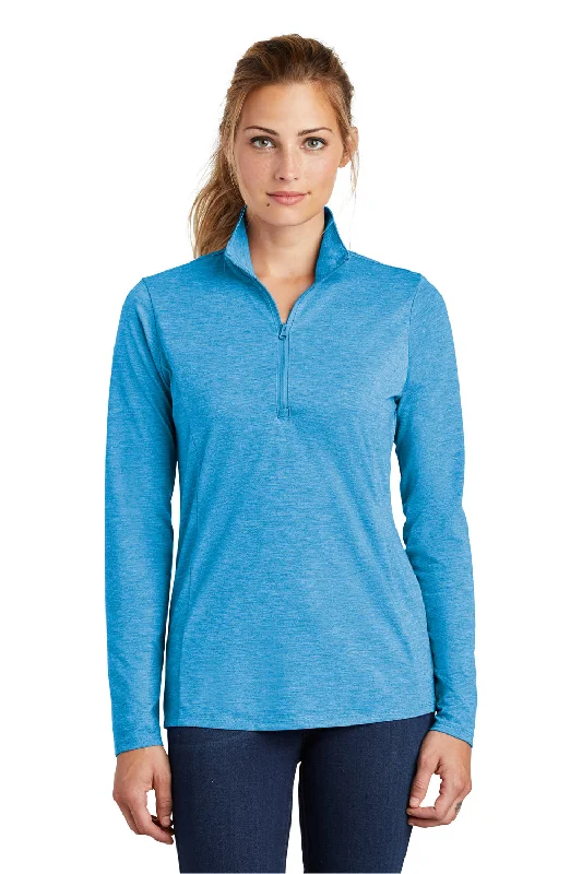 Sport-Tek Womens Moisture Wicking 1/4 Zip Sweatshirt - Heather Pond Blue