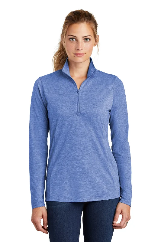 Sport-Tek Womens Moisture Wicking 1/4 Zip Sweatshirt - Heather True Royal Blue