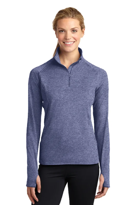 Sport-Tek Womens Sport-Wick Moisture Wicking 1/4 Zip Sweatshirt - Heather True Navy Blue