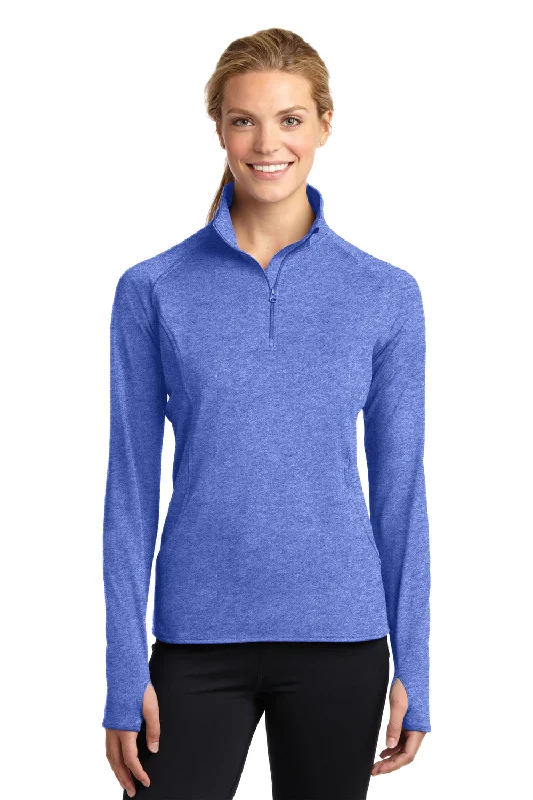 Sport-Tek Womens Sport-Wick Moisture Wicking 1/4 Zip Sweatshirt - Heather True Royal Blue