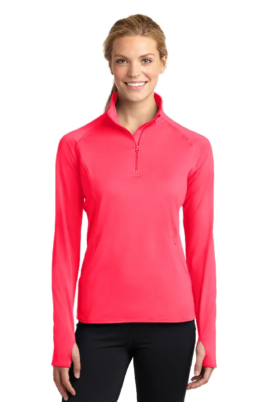 Sport-Tek Womens Sport-Wick Moisture Wicking 1/4 Zip Sweatshirt - Hot Coral Pink