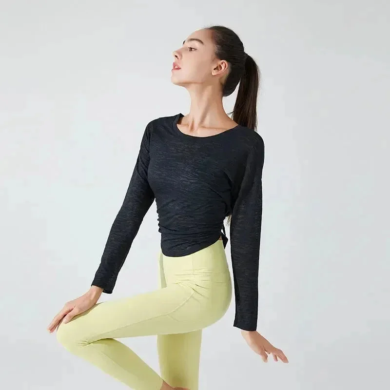 Stown Sportswear Woman Gym New See-through Yoga Top Female Long-sleeved Fitness