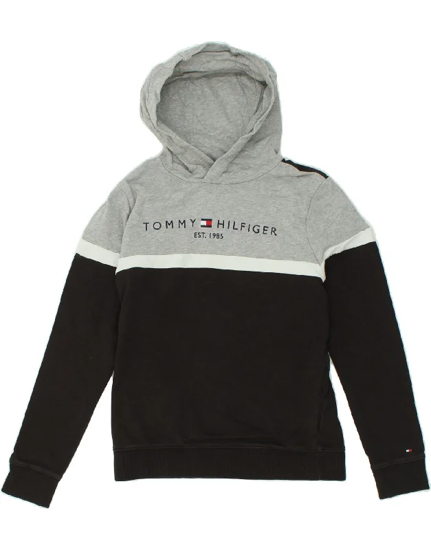 TOMMY HILFIGER Girls Graphic Hoodie Jumper 13-14 Years Black Colourblock