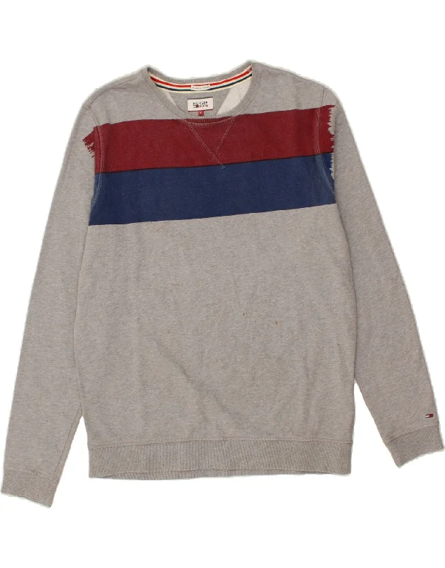 TOMMY HILFIGER Mens Sweatshirt Jumper XL Grey Colourblock Cotton