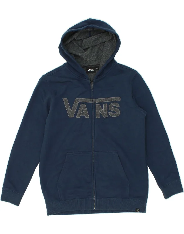 VANS Womens Graphic Zip Hoodie Sweater UK 16 Large Navy Blue Cotton