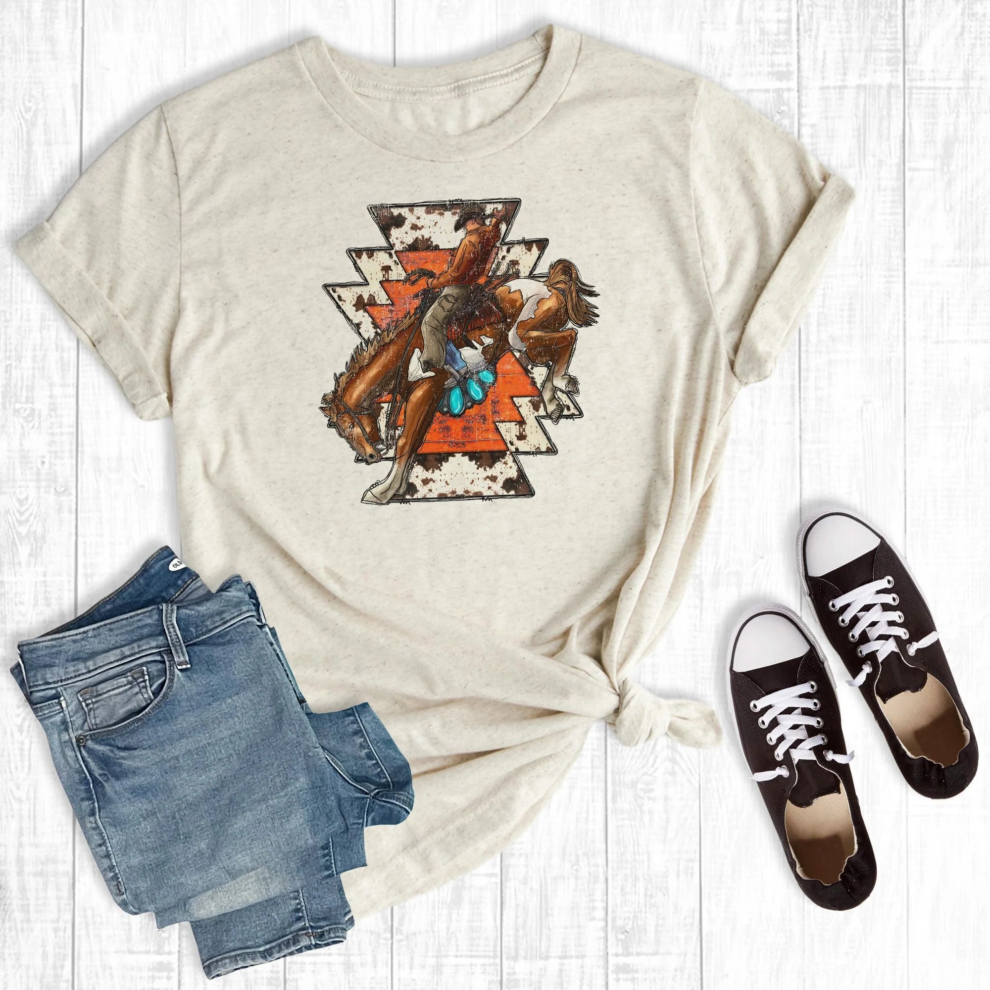 Cowhide & Orange Aztec Broco Tee