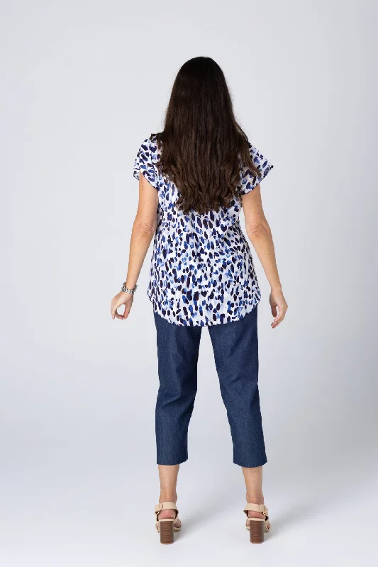 Drops Print Short Sleeve Non-Crush Jacquard Cotton Top