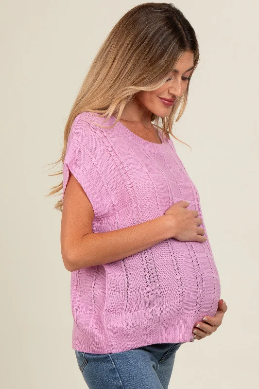 Lavender Knit Short Sleeve Sweater Maternity Top