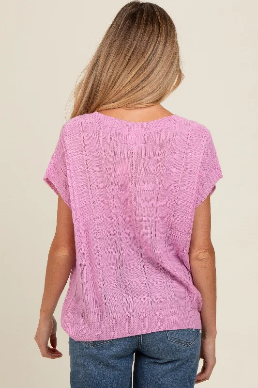 Lavender Knit Short Sleeve Sweater Maternity Top