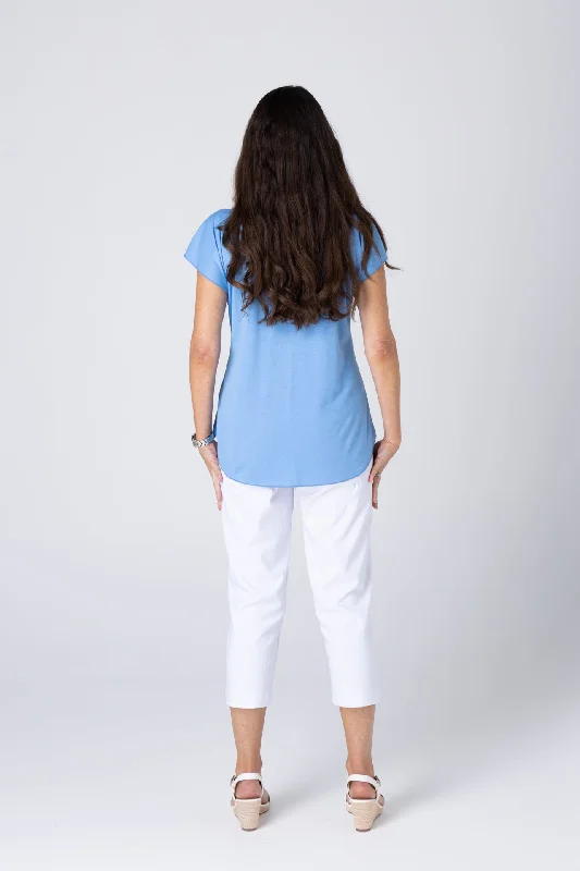 Pale Blue Cotton Sports Knit Short Sleeve Top