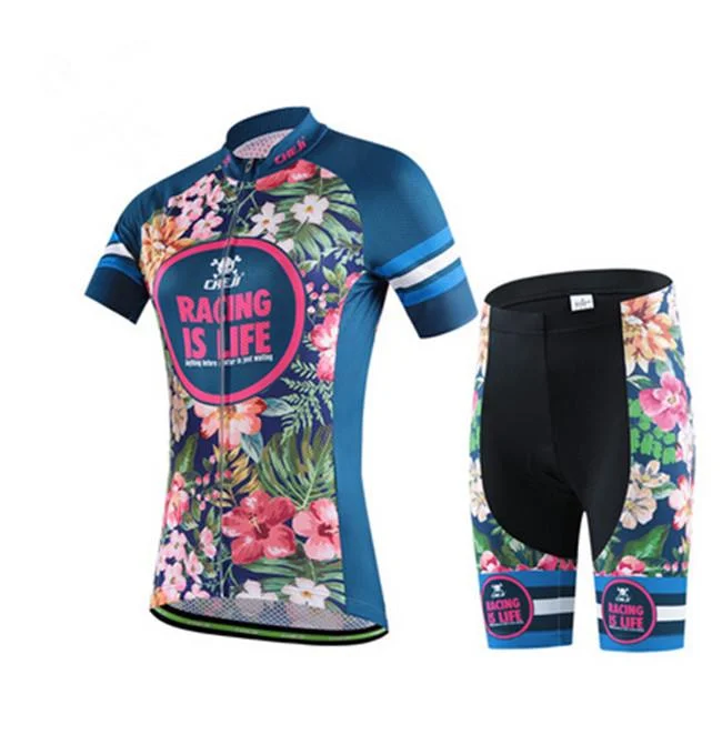 Tropical Flowers Short Sleeve Cycling Jersey Set