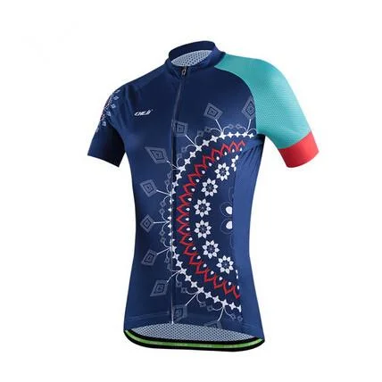 Tropical Wheel Dark Blue Short Sleeve Cycling Jersey