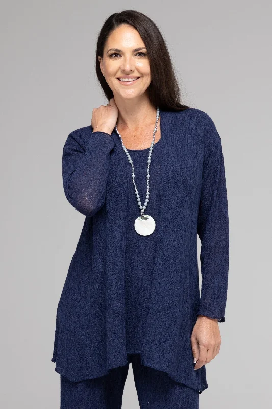 TWIN SET -Navy Haven Poly/Rayon Knit Feature Stitched Top + Cardigan