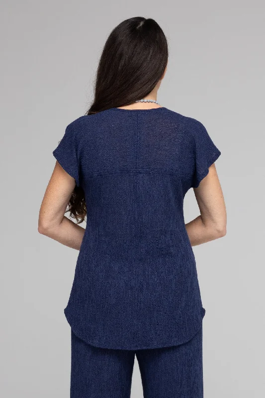 TWIN SET -Navy Haven Poly/Rayon Knit Feature Stitched Top + Cardigan