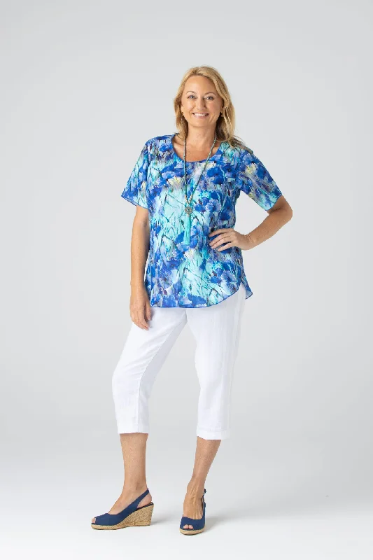 Whitsunday Print Short Sleeve Linen/Silk Shirt