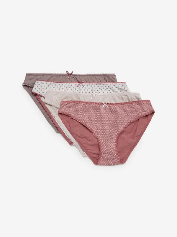 Wunderlove Coral Bikini Briefs Set of Four Bikini with mesh details, Sexy, Trendy, Comfortable Wunderlove Coral Bikini Briefs Set of Four Bikini with mesh details, Sexy, Trendy, Comfortable