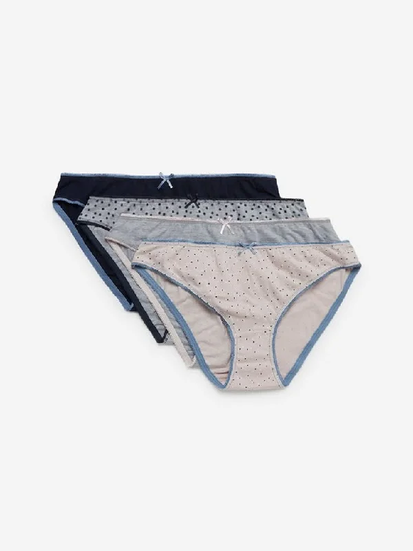 Wunderlove Navy Bikini Briefs Set of Four Bikini with mesh detail, Sexy, Trendy, Comfortable Wunderlove Navy Bikini Briefs Set of Four Bikini with mesh detail, Sexy, Trendy, Comfortable