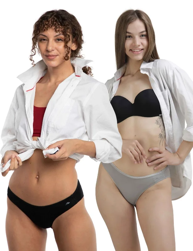 AshleyandAlvis | Bamboo Micro Modal | Anti Bacterial | Women Bikini | Premium Panty | 3X moisture wicking | 50 Wash Guarantee | Pack of 2-AA-BK-EB-MG-S Full coverage bikini, Comfortable, Modest, Trendy
