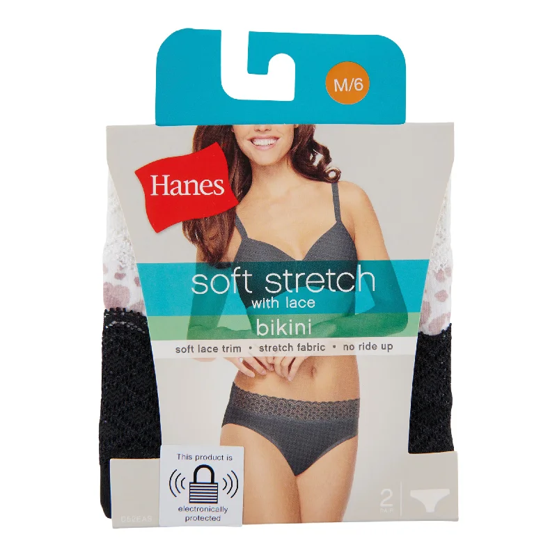 Hanes Women's Soft Lace Bikini Underwear, 2-Pack Ribbed bikini bottom, Comfortable, Chic, Trendy Hanes Women's Soft Lace Bikini Underwear, 2-Pack Ribbed bikini bottom, Comfortable, Chic, Trendy