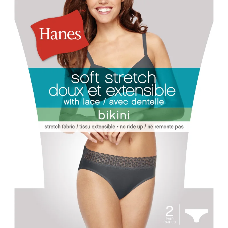 Hanes Women's Soft Stretch Lace Bikini Underwear, 2-Pack, Anthracite Low-back bikini, Sexy, Comfortable, Trendy Hanes Women's Soft Stretch Lace Bikini Underwear, 2-Pack, Anthracite Low-back bikini, Sexy, Comfortable, Trendy