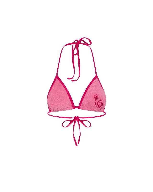 Women's Terry Script Bikini Top - Pink Shiny metallic bikini, Glamorous, Trendy, Sexy Women's Terry Script Bikini Top - Pink Shiny metallic bikini, Glamorous, Trendy, Sexy