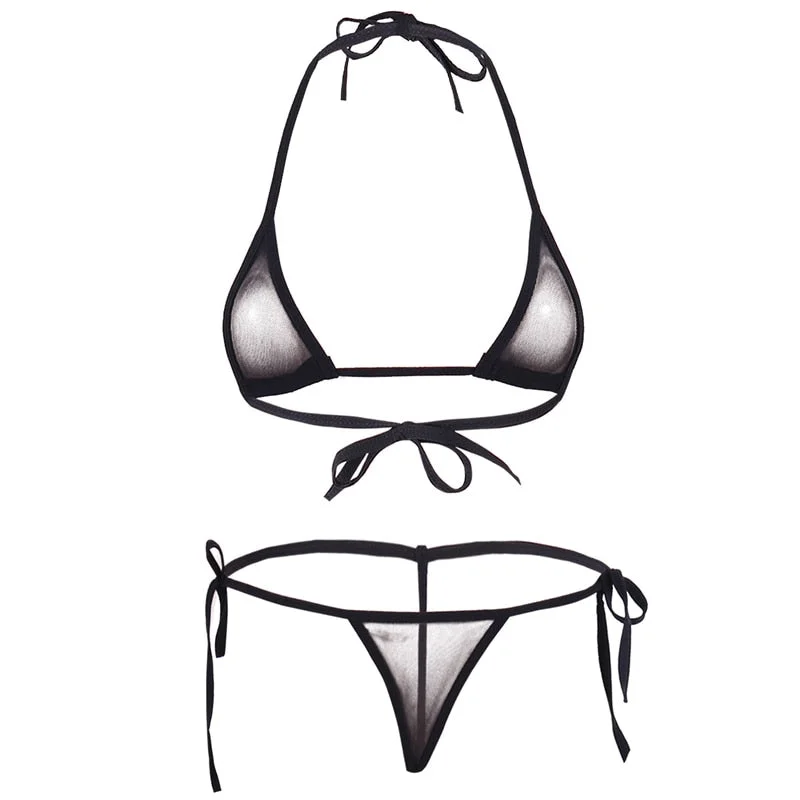 Women Lingerie Set Women's Sheer Extreme Bikini Halterneck Top and Tie Sides Micro Thong Sexy Holiday Summer Beach Bra Sets Cross-back bikini, Trendy, Sexy, Comfortable